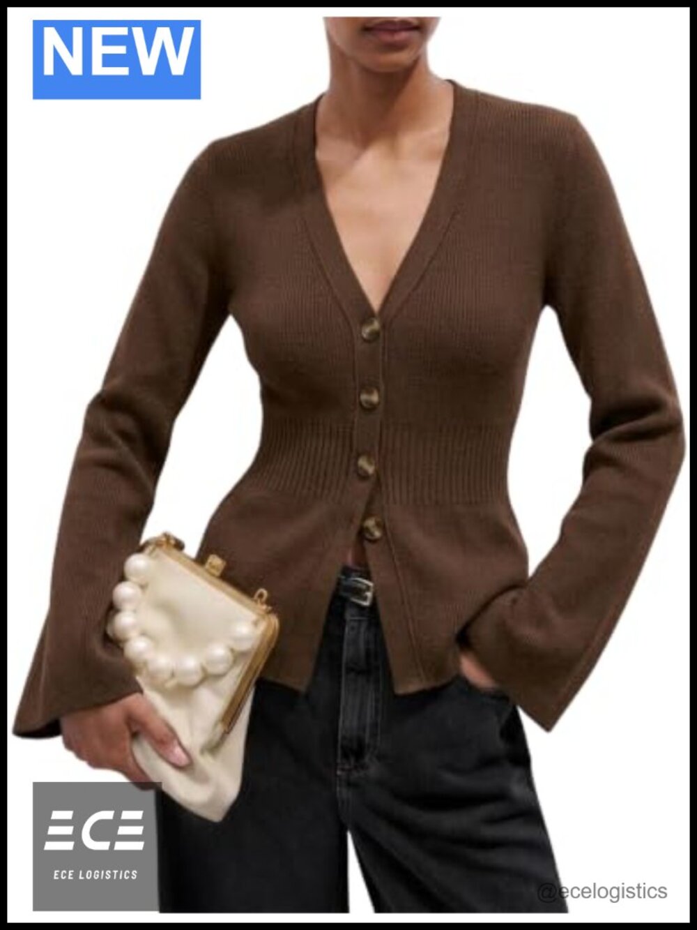Ribbed Knit Button Down V Neck Sweater Cardigan Long Sleeve